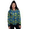 Sunflower Navy Print Pattern Women's Bomber Jacket-grizzshop