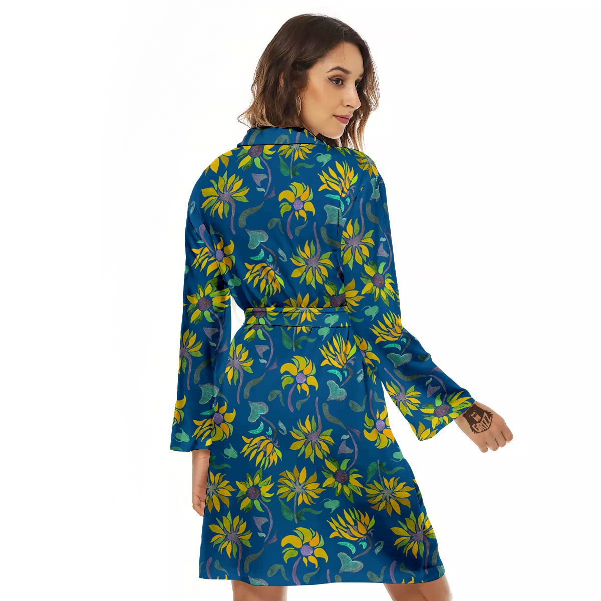 Sunflower Navy Print Pattern Women's Robe-grizzshop