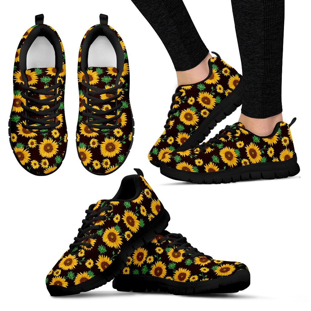 Sunflower Pattern Print Black Sneaker Shoes For Men Women-grizzshop