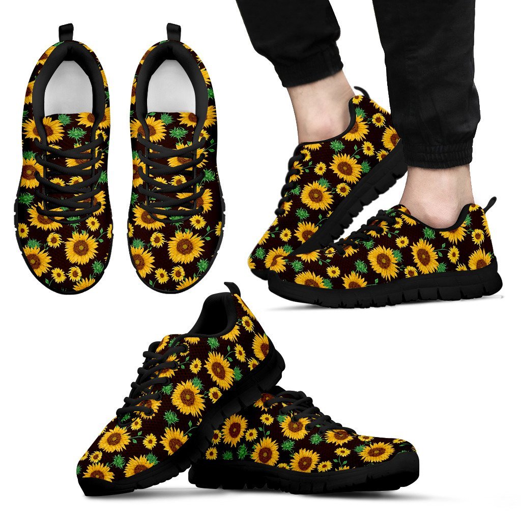 Sunflower Pattern Print Black Sneaker Shoes For Men Women-grizzshop