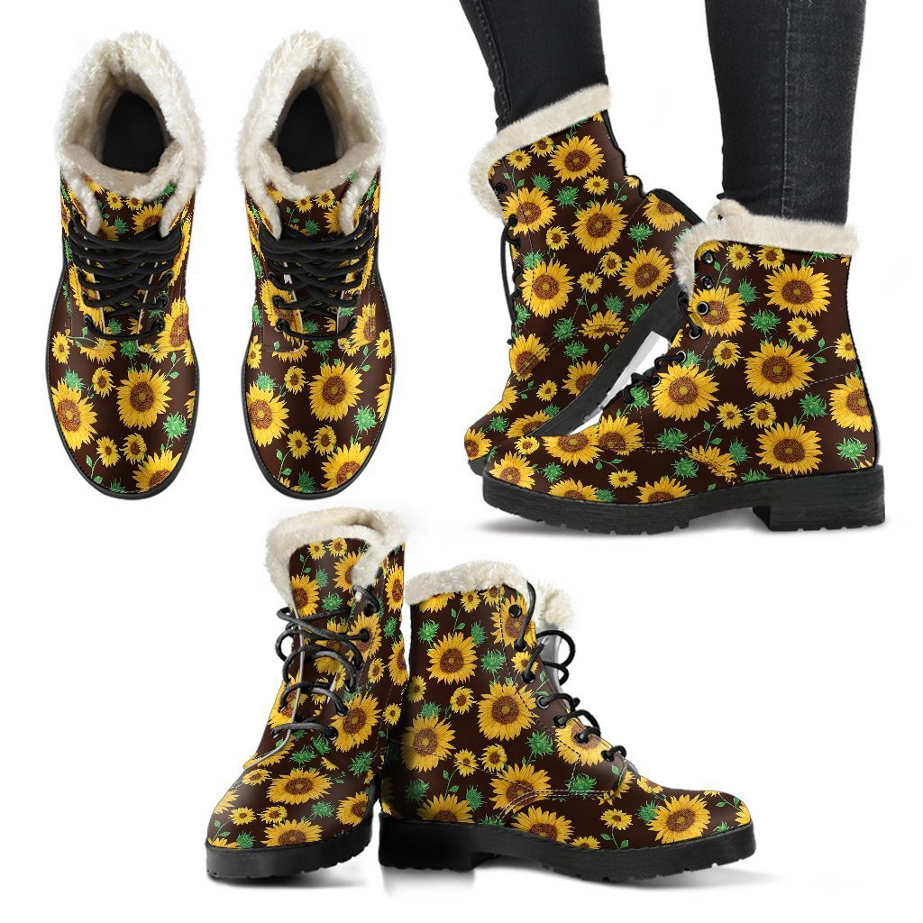 Sunflower Pattern Print Comfy Winter Boots-grizzshop