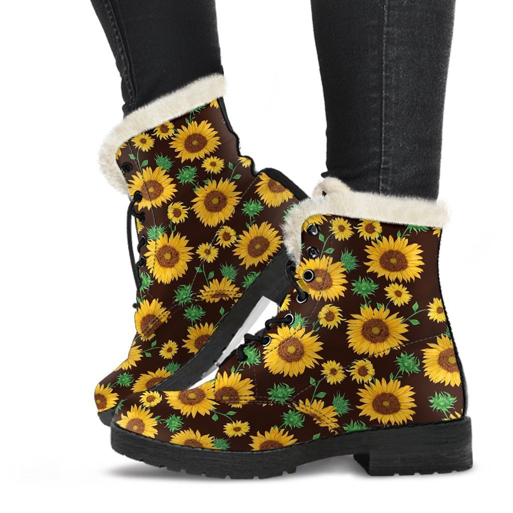 Sunflower Pattern Print Comfy Winter Boots-grizzshop