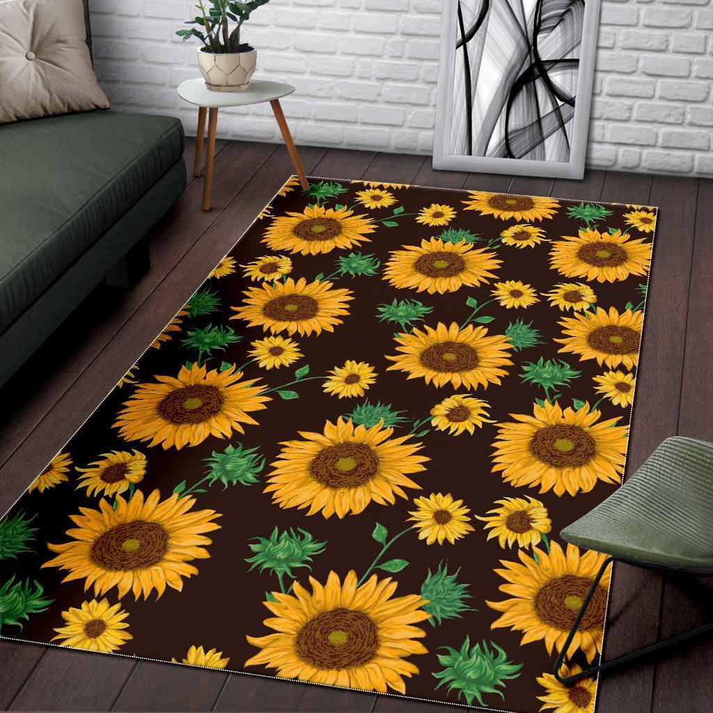 Sunflower Pattern Print Floor Mat-grizzshop