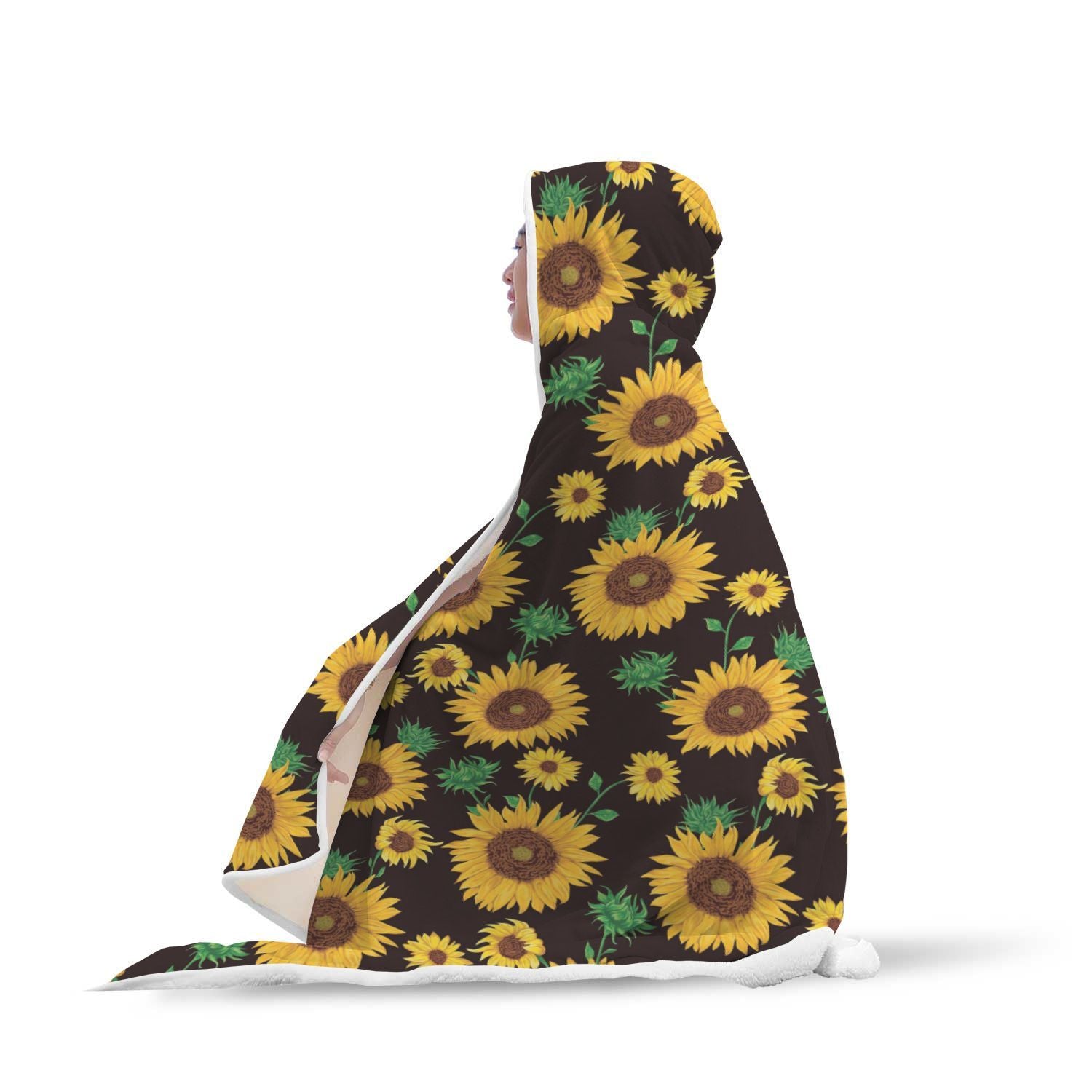Sunflower Pattern Print Hooded Blanket-grizzshop