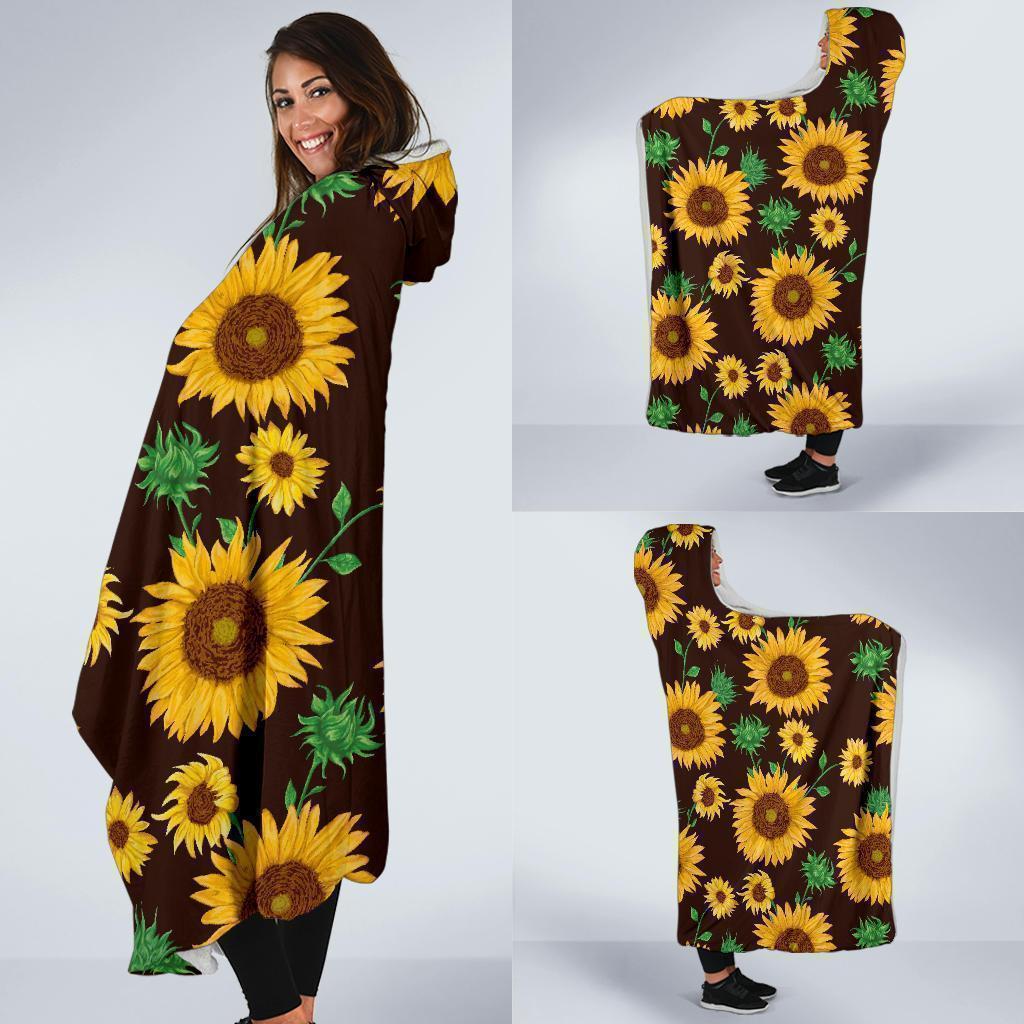 Sunflower Pattern Print Hooded Blanket-grizzshop