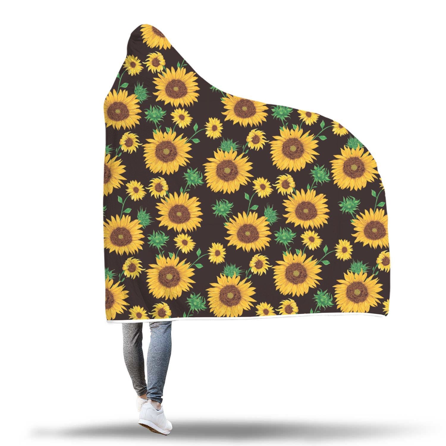 Sunflower Pattern Print Hooded Blanket-grizzshop
