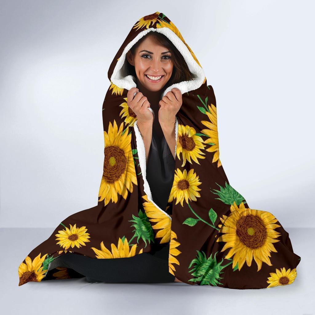 Sunflower Pattern Print Hooded Blanket-grizzshop