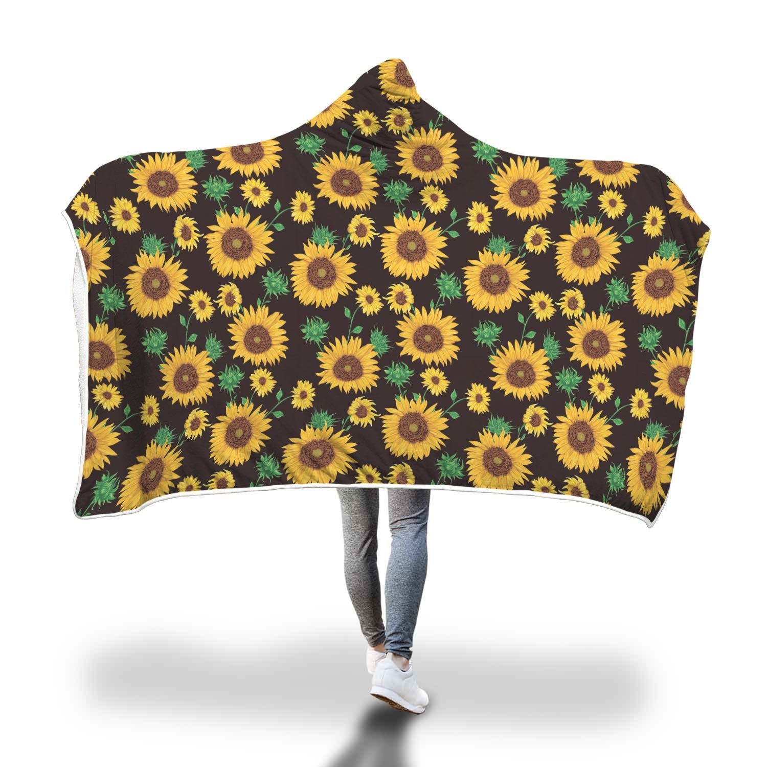 Sunflower Pattern Print Hooded Blanket-grizzshop