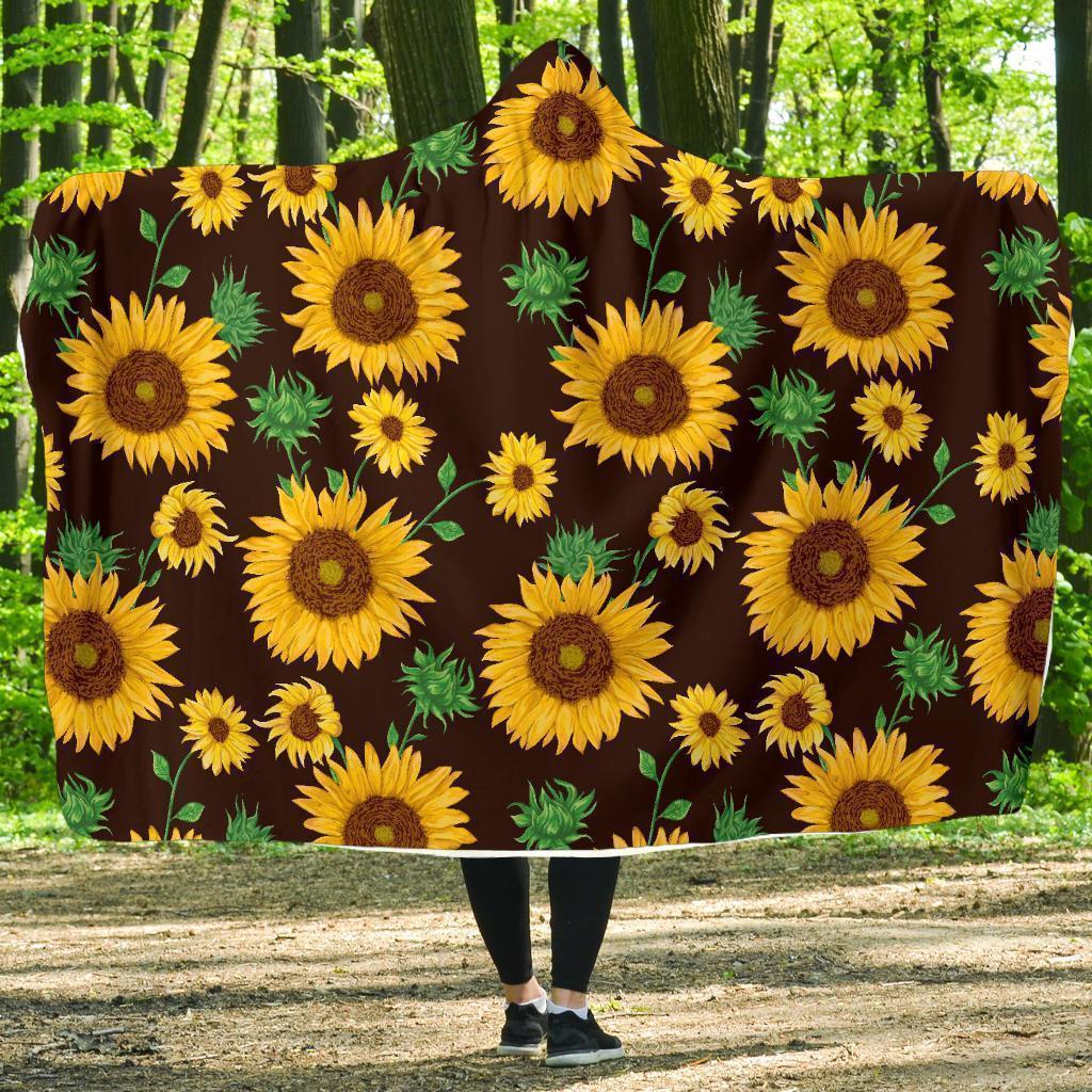 Sunflower Pattern Print Hooded Blanket-grizzshop