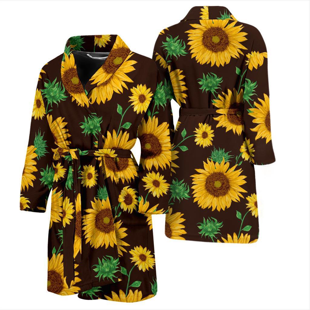 Sunflower Pattern Print Men Long Robe-grizzshop