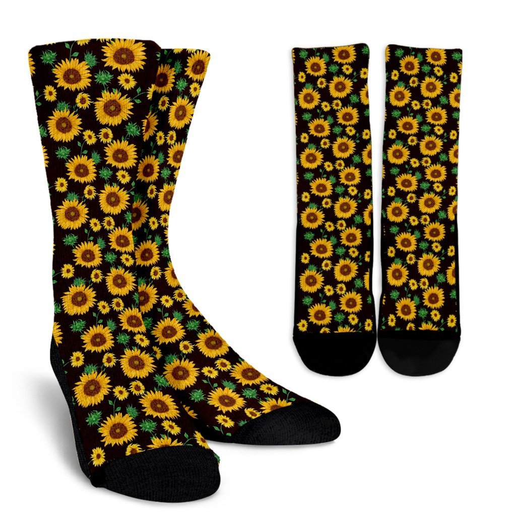Sunflower Pattern Print Unisex Crew Socks-grizzshop