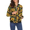 Sunflower Pattern Print Women Casual Bomber Jacket-grizzshop