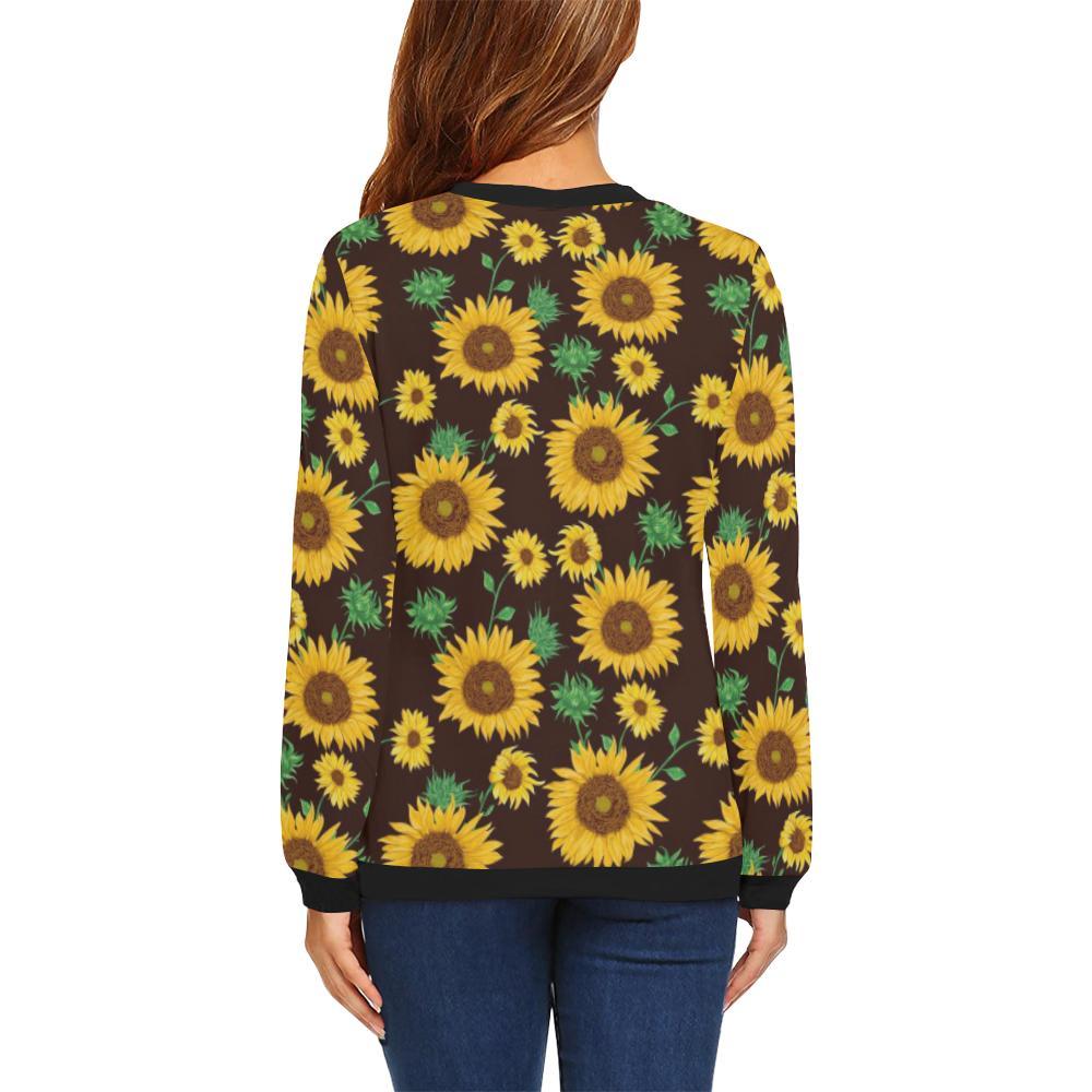 Sunflower Pattern Print Women Crewneck Sweatshirt-grizzshop