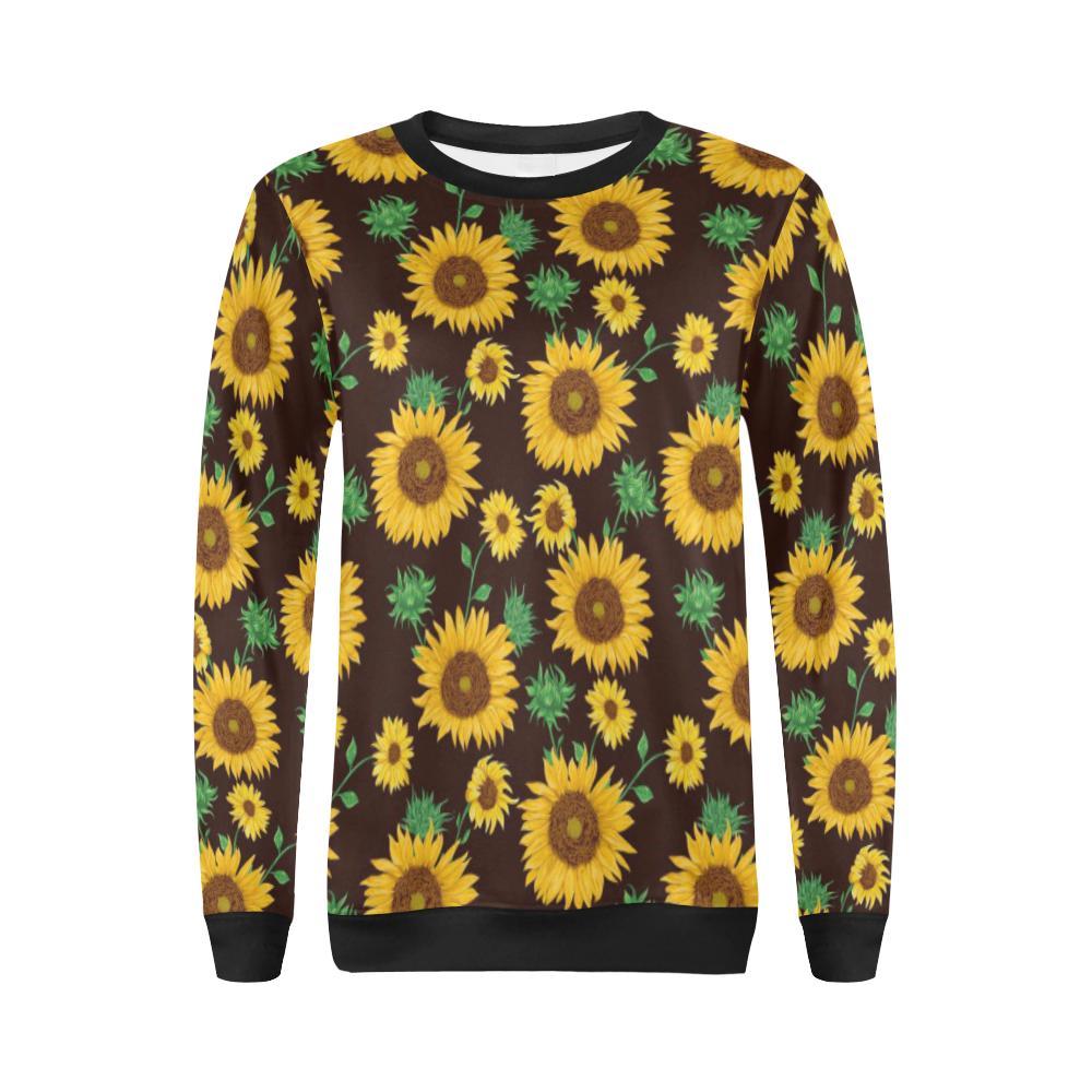 Sunflower Pattern Print Women Crewneck Sweatshirt-grizzshop