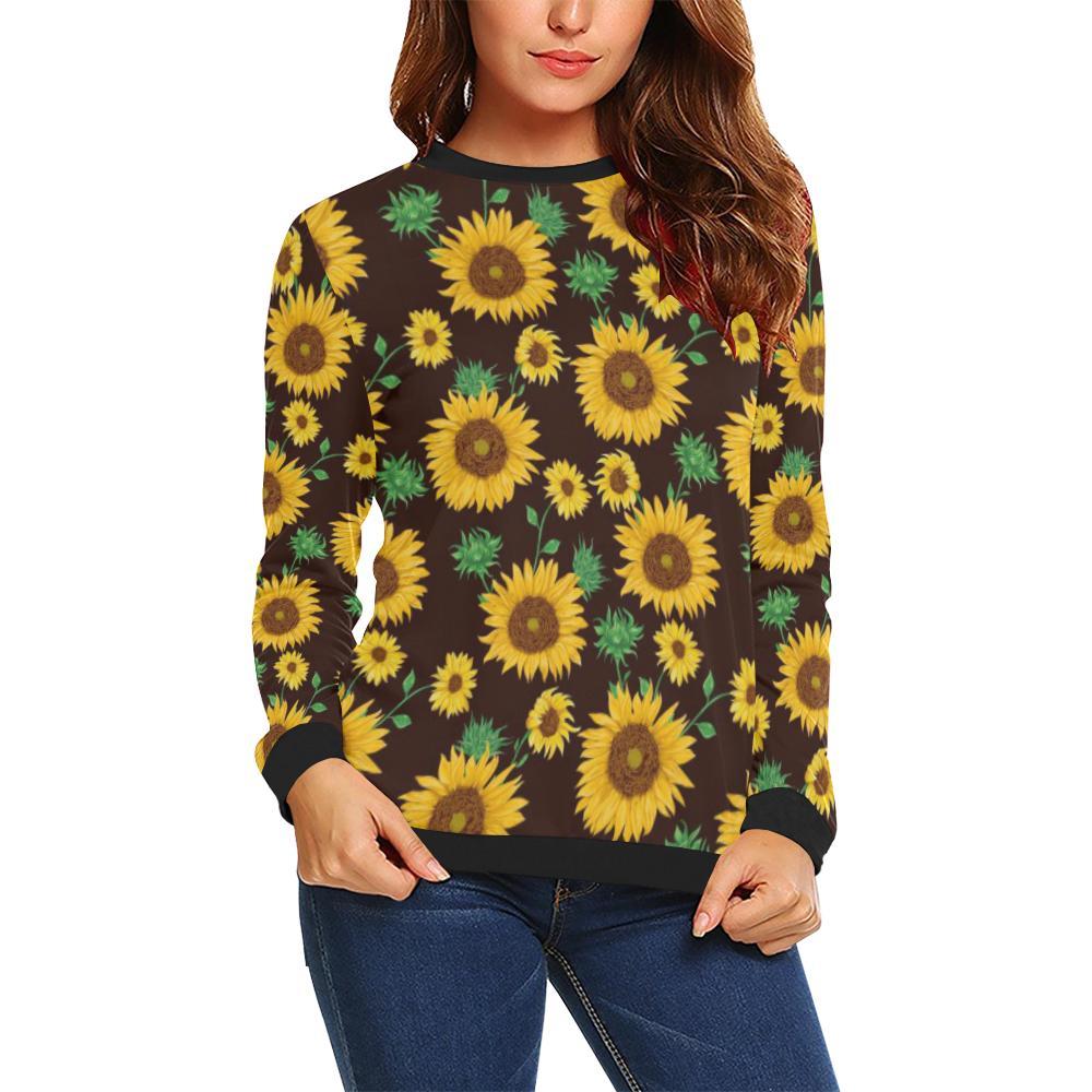 Sunflower Pattern Print Women Crewneck Sweatshirt-grizzshop