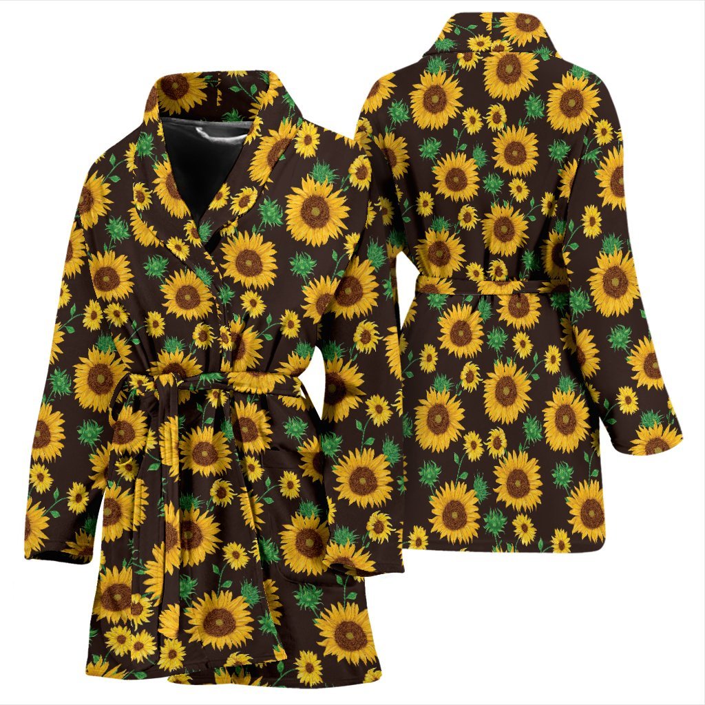 Sunflower Pattern Print Women Long Robe-grizzshop