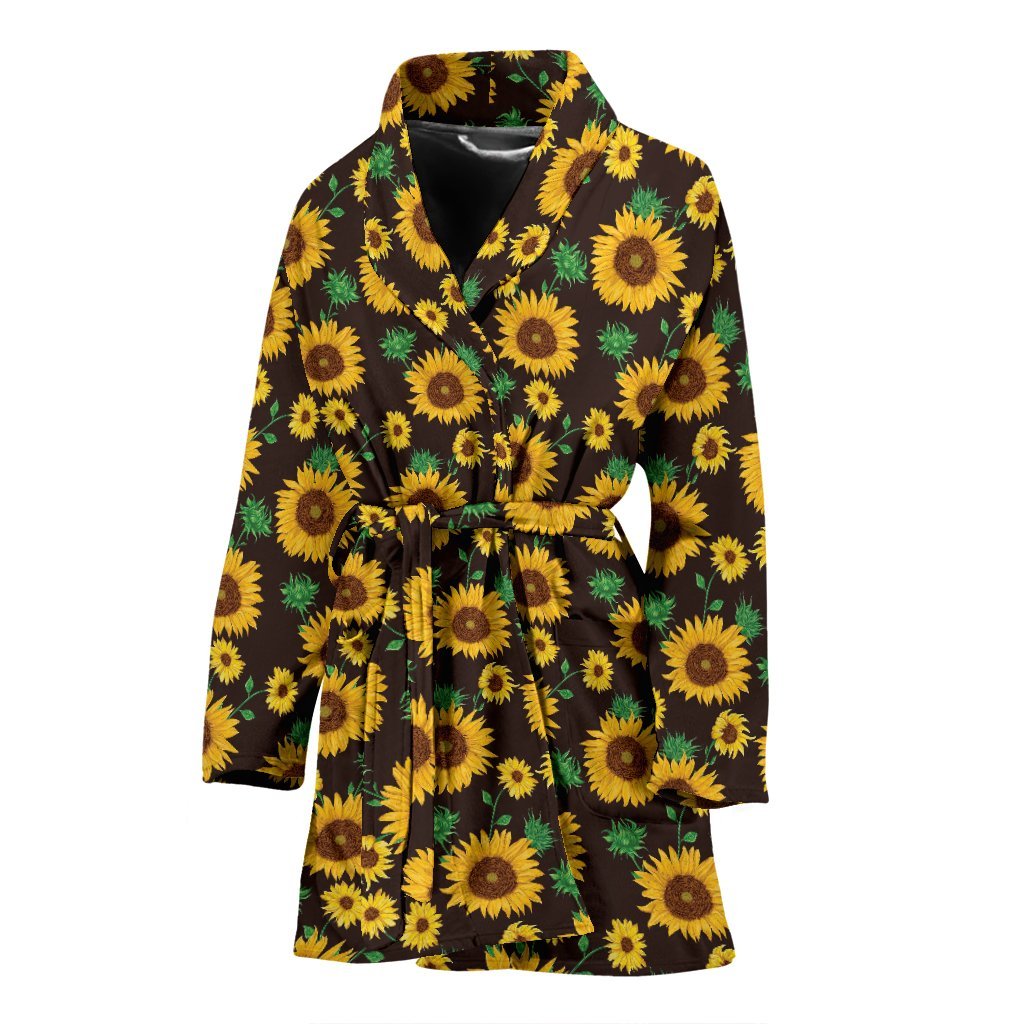 Sunflower Pattern Print Women Long Robe-grizzshop