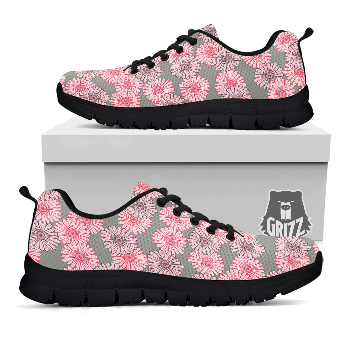 Sunflower Pink Print Pattern Black Sneaker-grizzshop