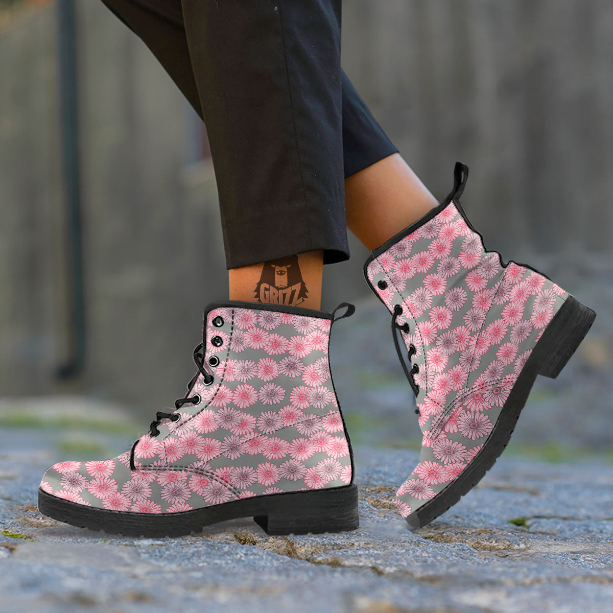 Sunflower Pink Print Pattern Leather Boots-grizzshop