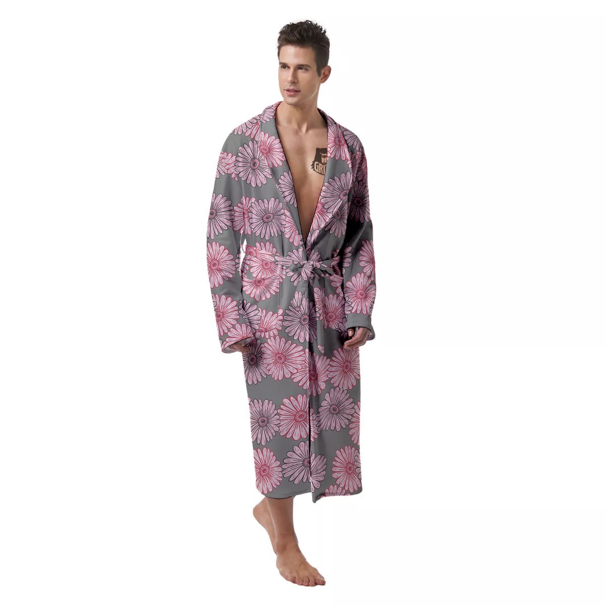Sunflower Pink Print Pattern Men's Robe-grizzshop