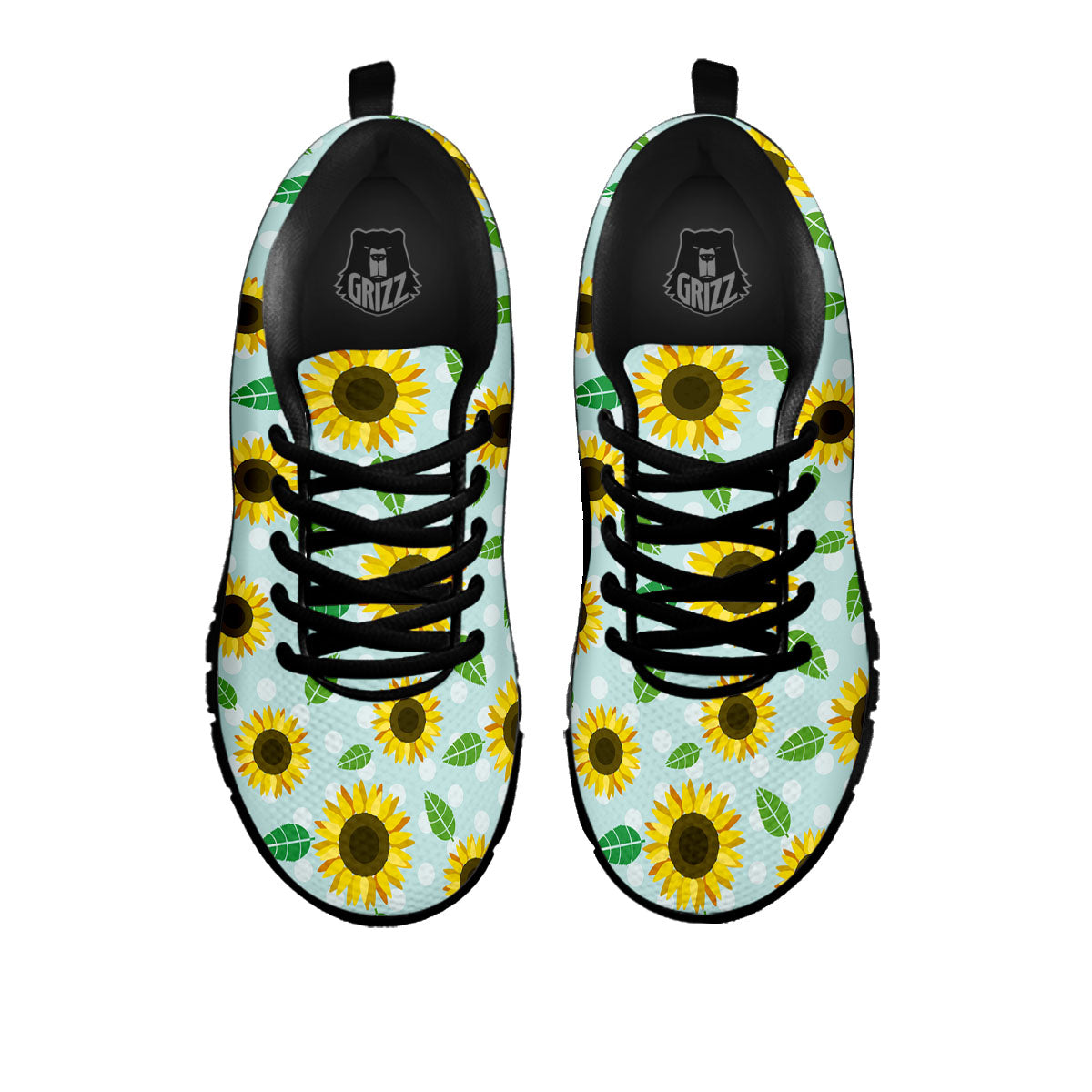 Sunflower Polka Dot Print Pattern Black Sneaker-grizzshop