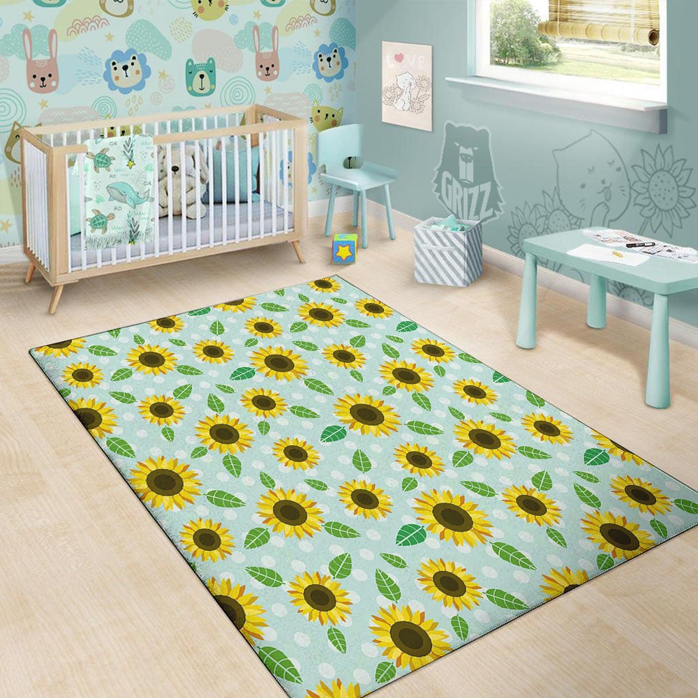 Sunflower Polka Dot Print Pattern Floor Mat-grizzshop