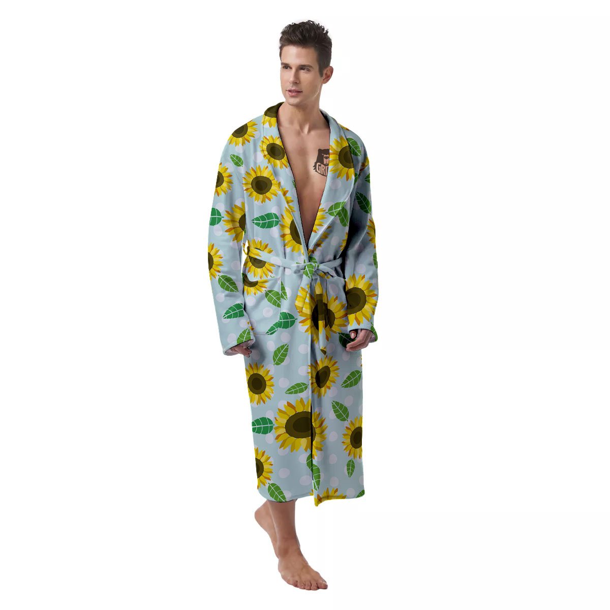 Sunflower Polka Dot Print Pattern Men's Robe-grizzshop