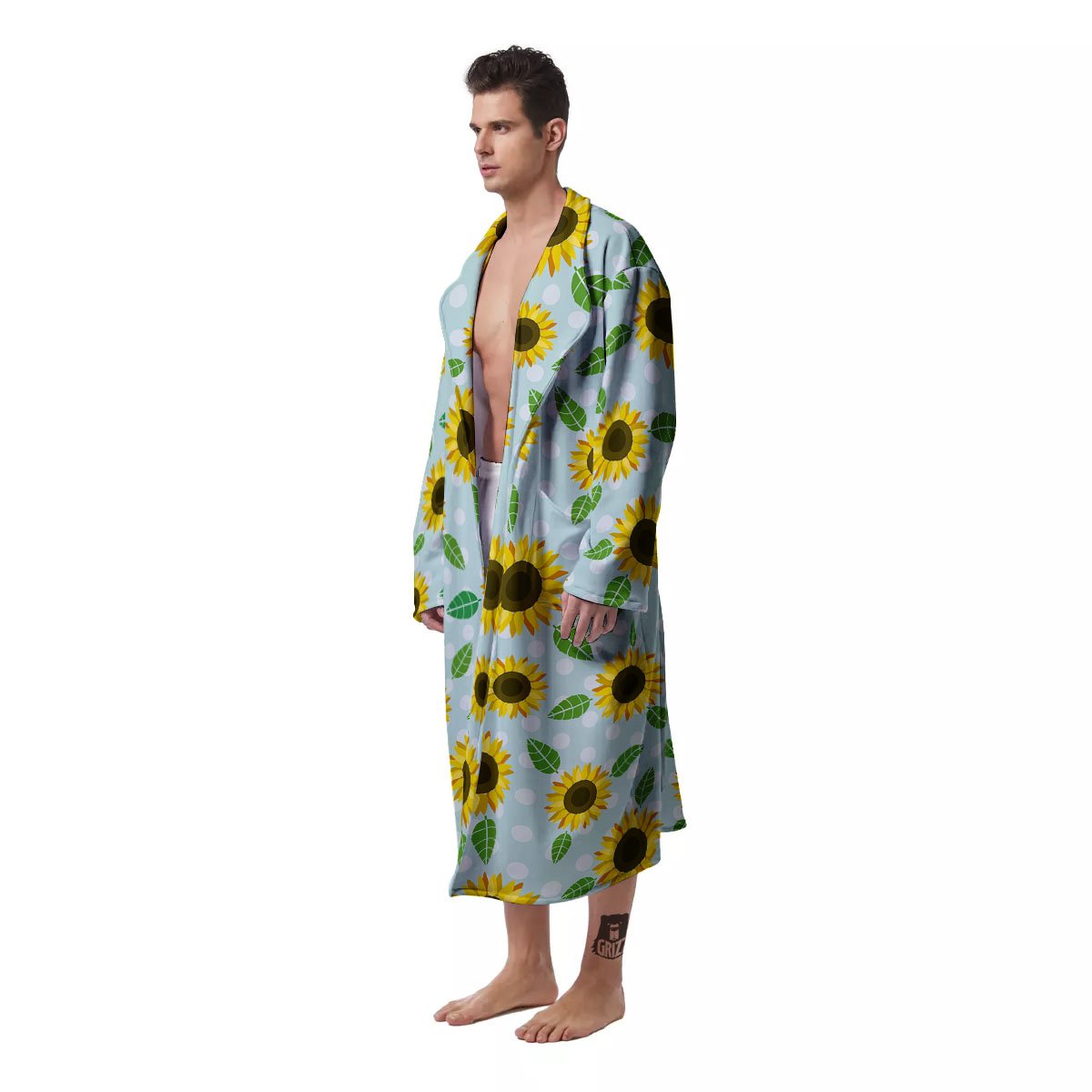 Sunflower Polka Dot Print Pattern Men's Robe-grizzshop
