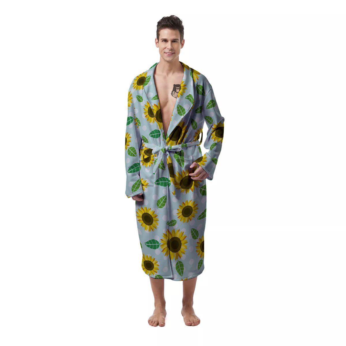 Sunflower Polka Dot Print Pattern Men's Robe-grizzshop