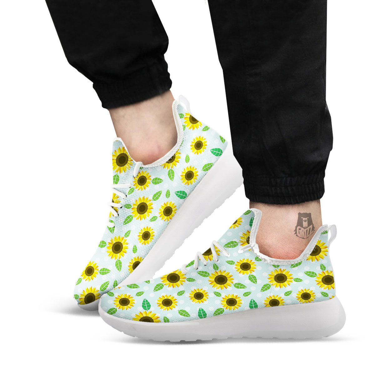 Sunflower Polka Dot Print Pattern White Athletic Shoes-grizzshop