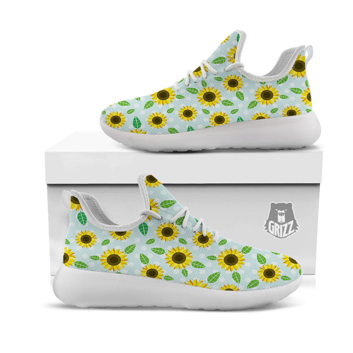 Sunflower Polka Dot Print Pattern White Athletic Shoes-grizzshop