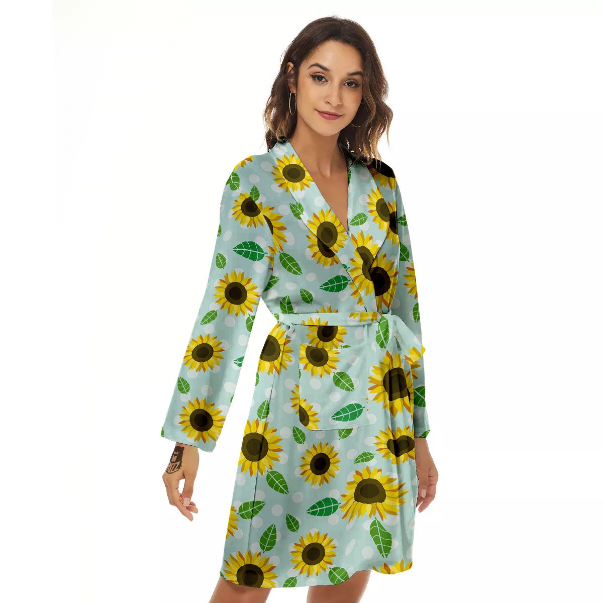Sunflower Polka Dot Print Pattern Women's Robe-grizzshop