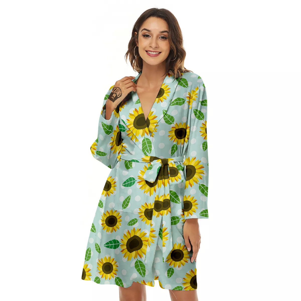 Sunflower Polka Dot Print Pattern Women's Robe-grizzshop