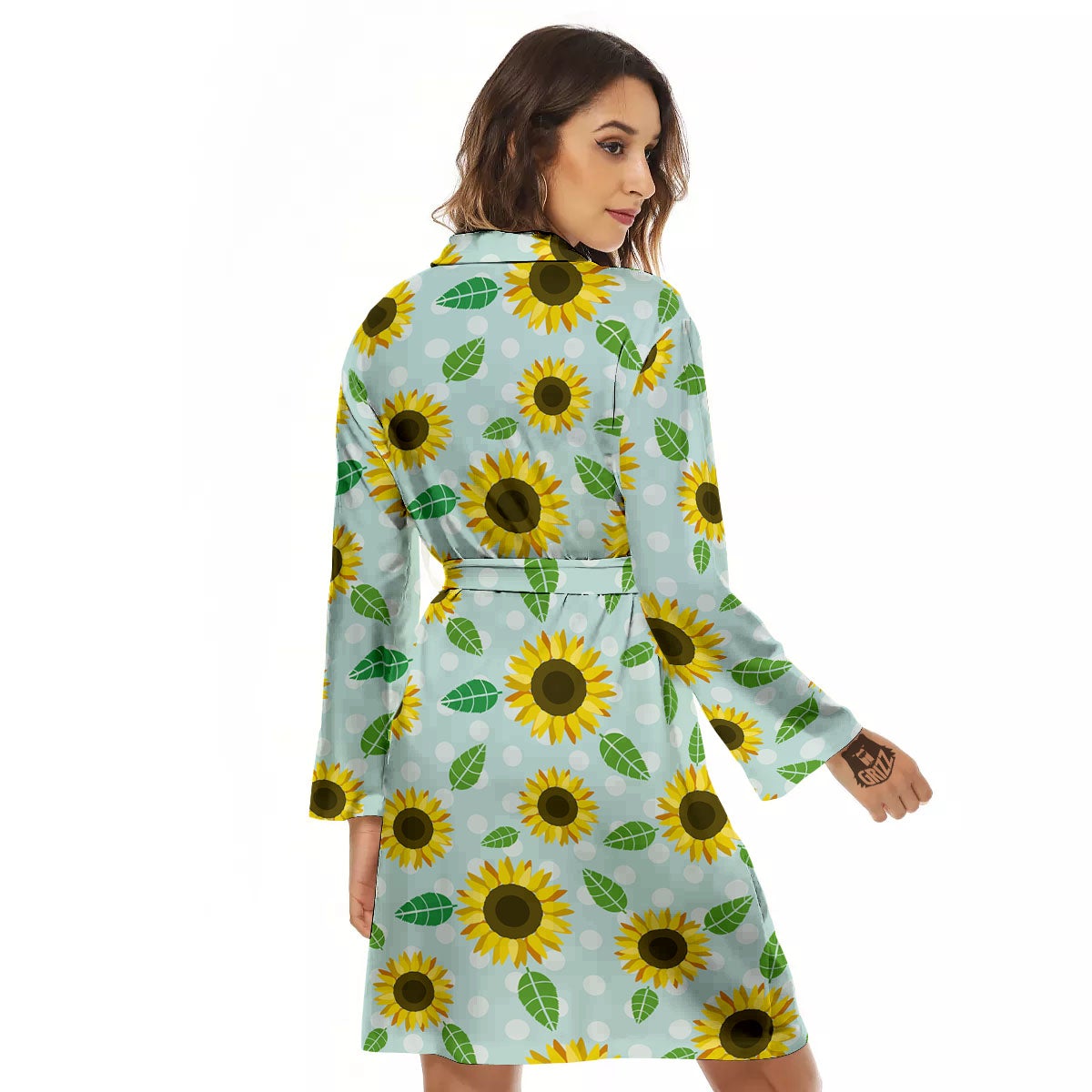 Sunflower Polka Dot Print Pattern Women's Robe-grizzshop