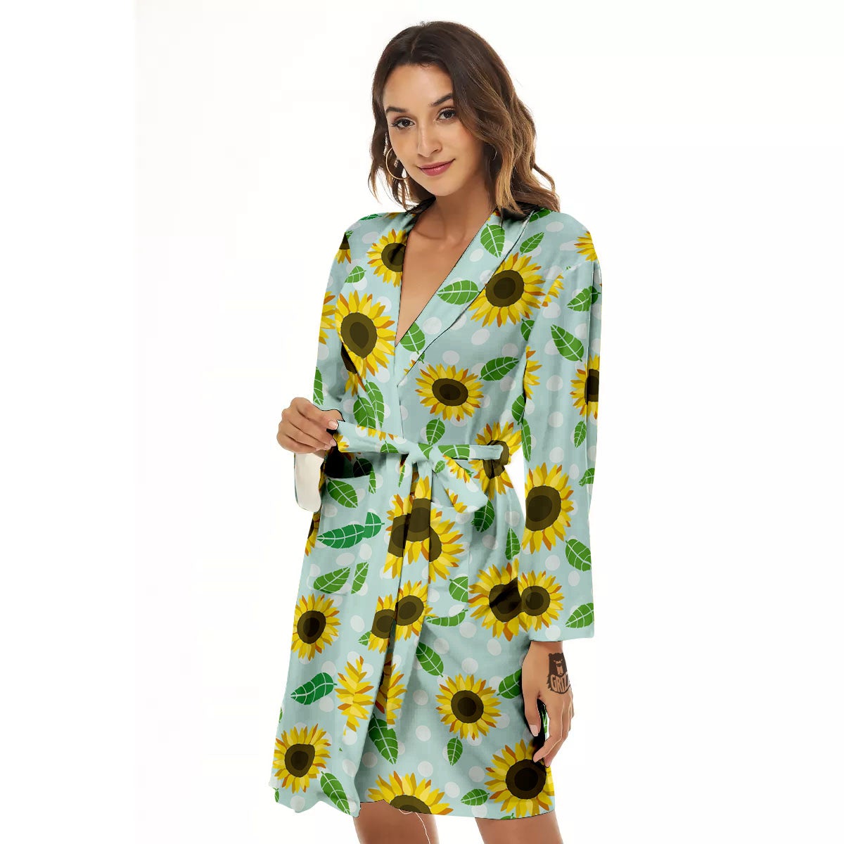 Sunflower Polka Dot Print Pattern Women's Robe-grizzshop