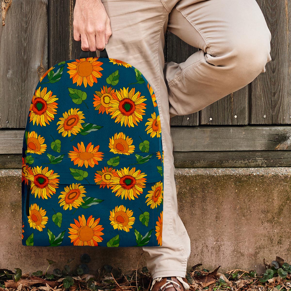 Sunflower Print Backpack-grizzshop