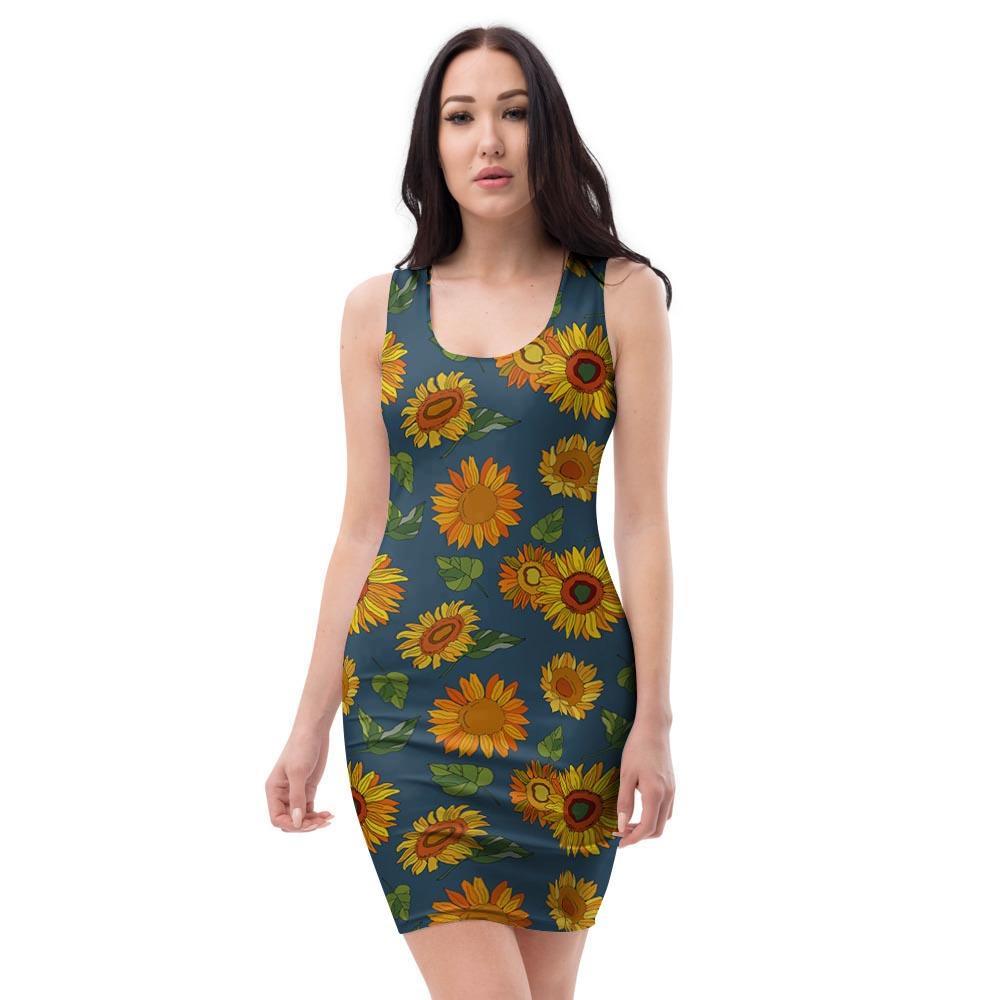 Sunflower Print Bodycon Dress-grizzshop