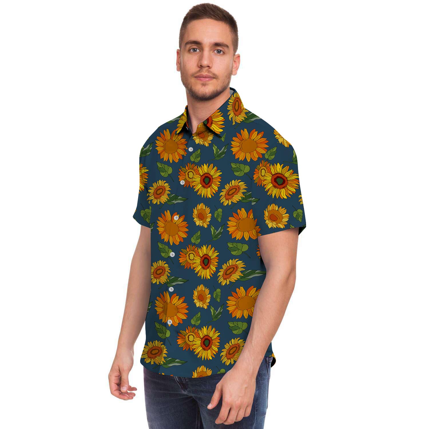 Sunflower Print Men's Short Sleeve Shirt-grizzshop