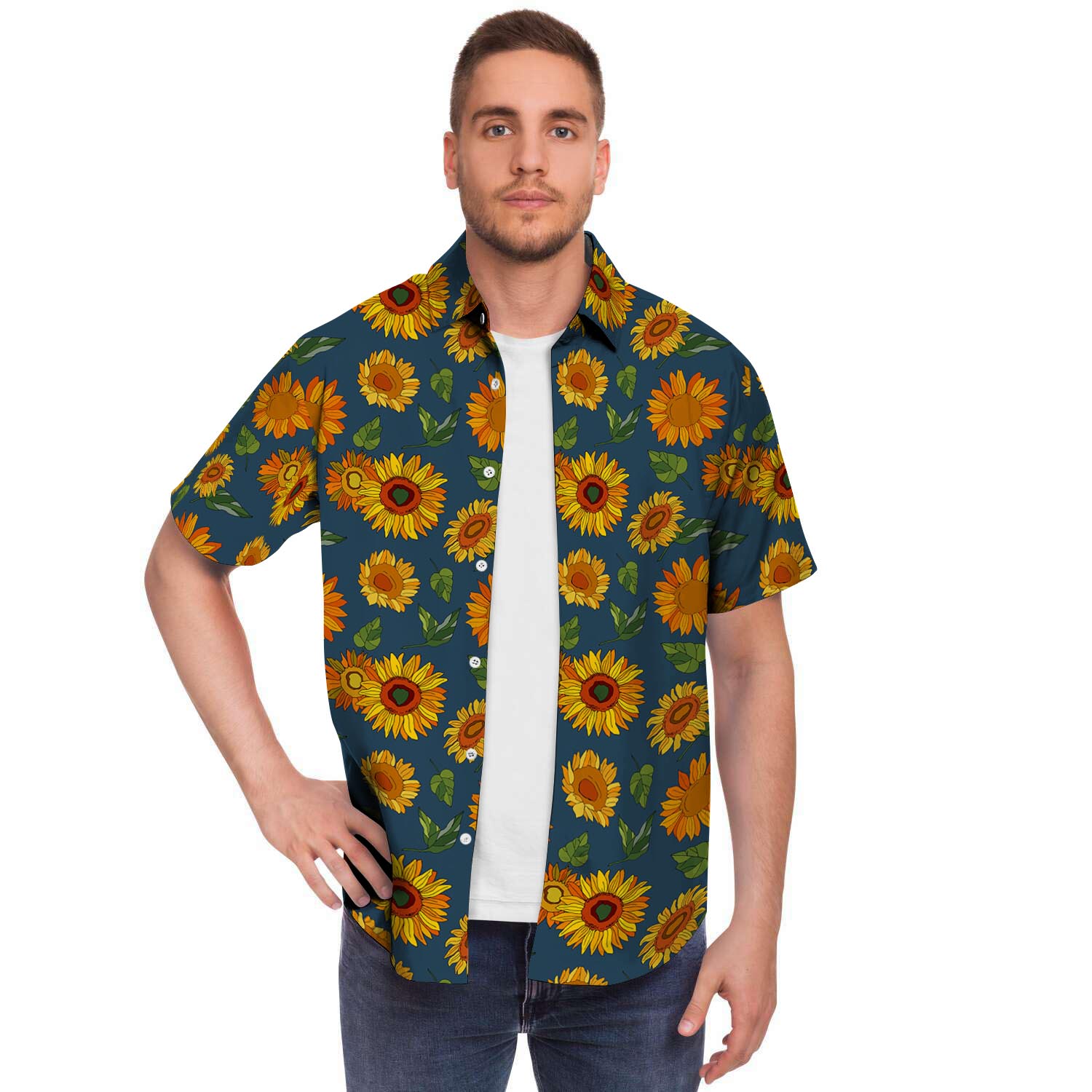 Sunflower Print Men's Short Sleeve Shirt-grizzshop