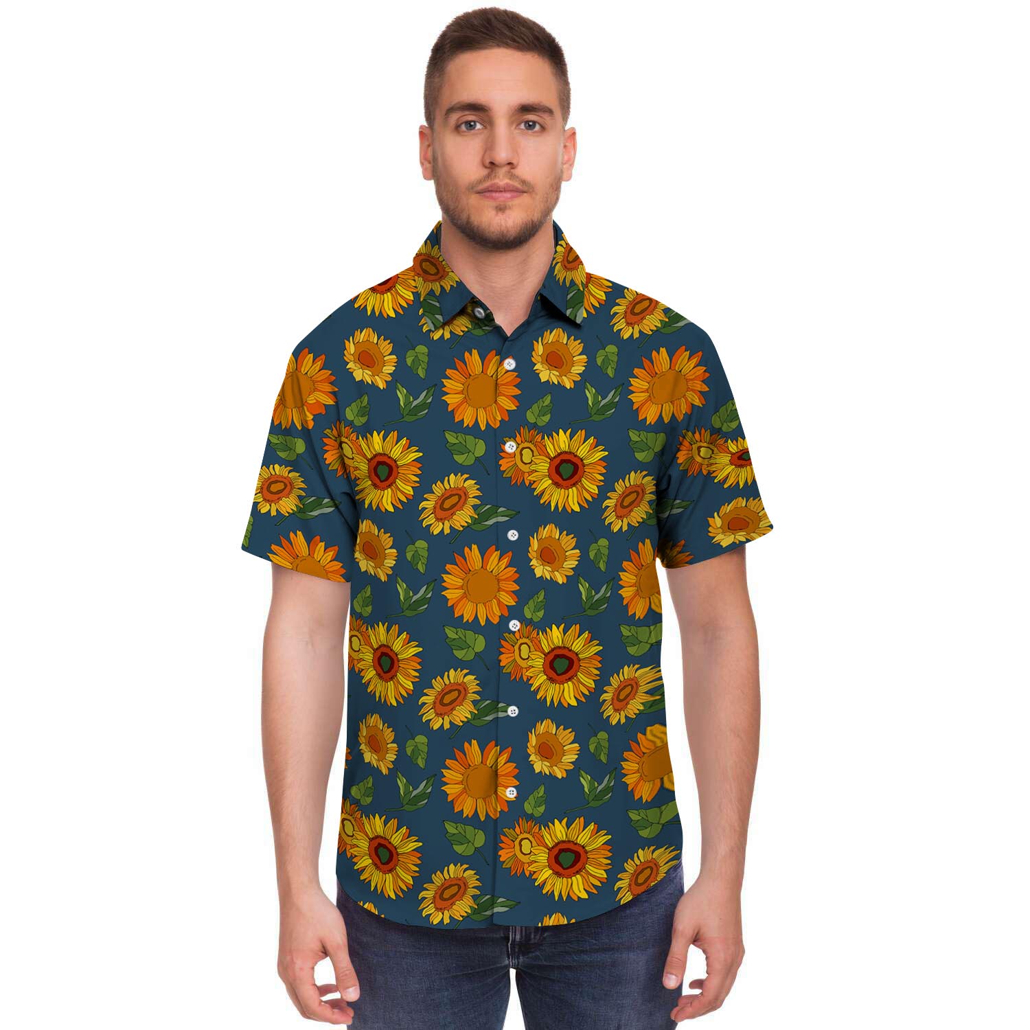 Sunflower Print Men's Short Sleeve Shirt-grizzshop