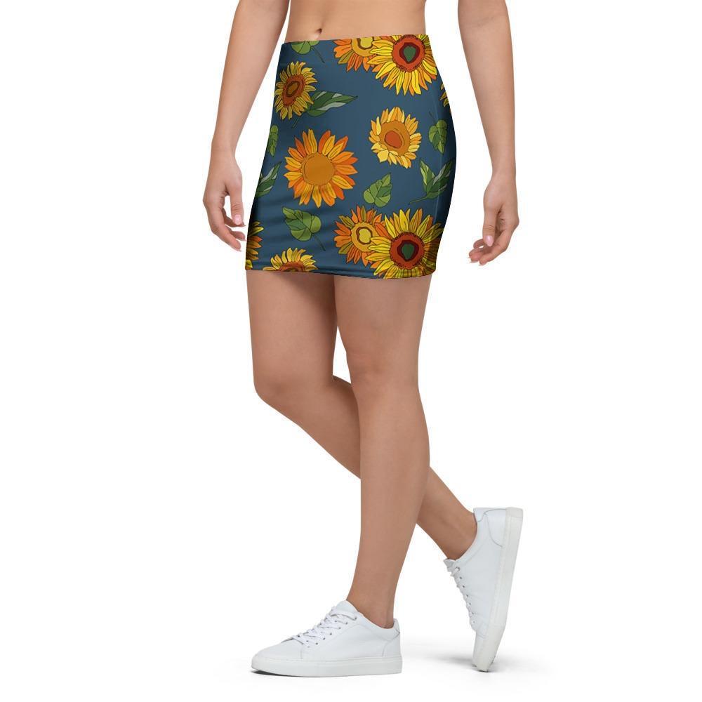 Sunflower Print Mini Skirt-grizzshop