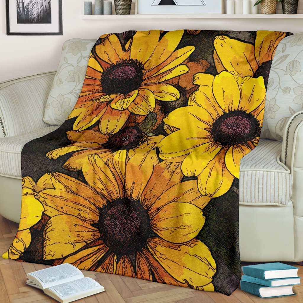 Sunflower Print Pattern Blanket-grizzshop