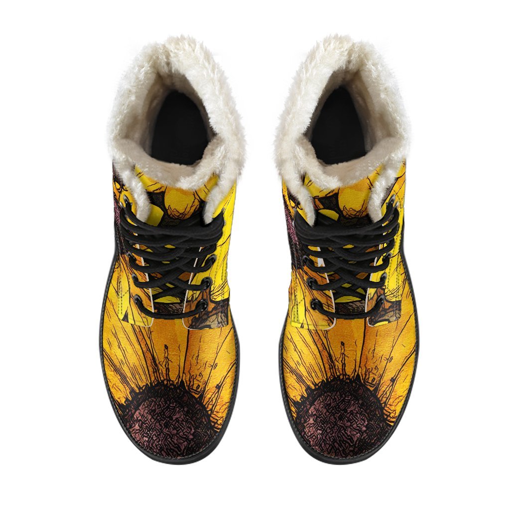 Sunflower Print Pattern Comfy Winter Boots-grizzshop