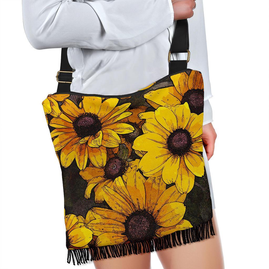 Sunflower Print Pattern Crossbody Bags-grizzshop