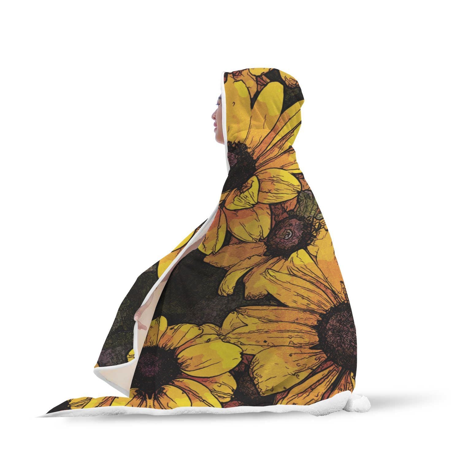 Sunflower Print Pattern Hooded Blanket-grizzshop
