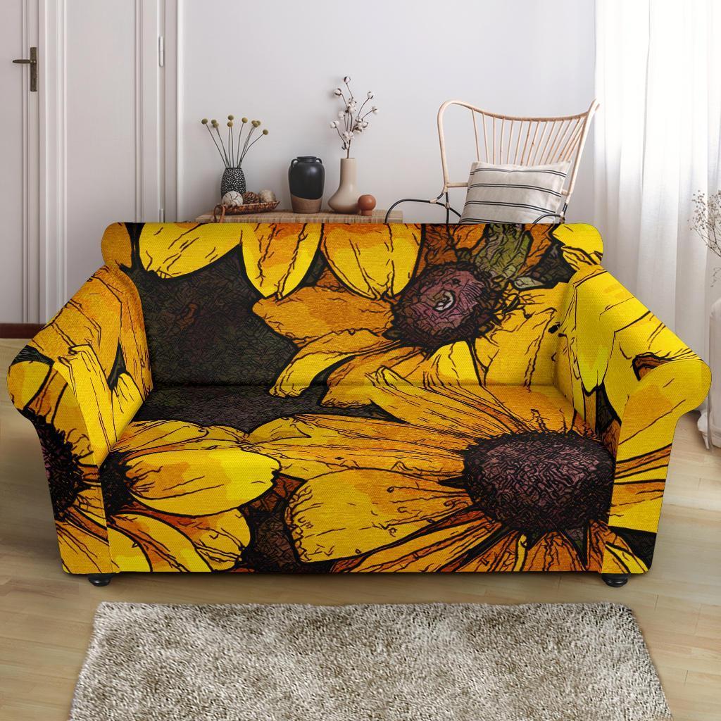 Sunflower Print Pattern Loveseat Cover-grizzshop