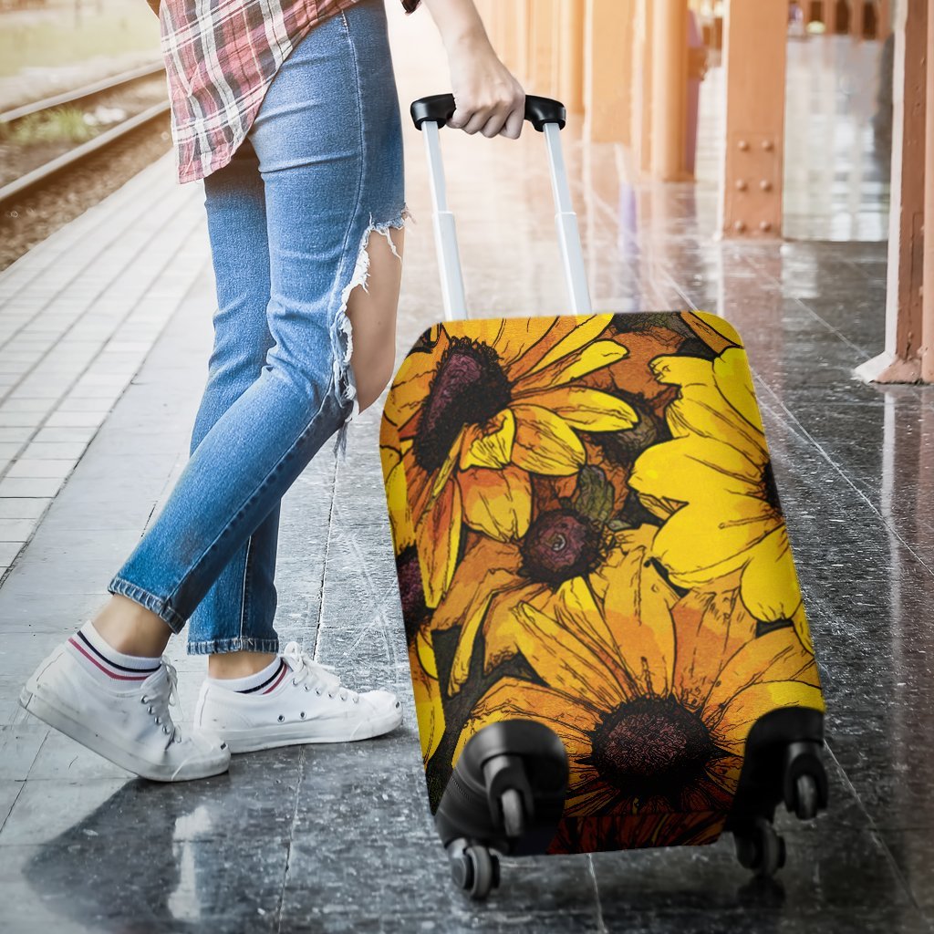 Sunflower Print Pattern Luggage Cover Protector-grizzshop