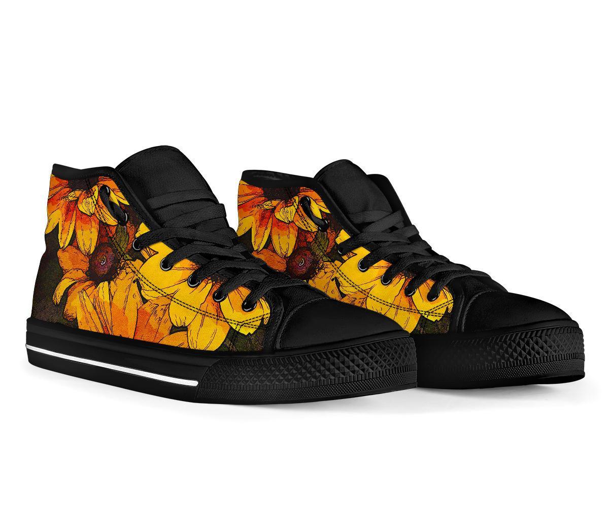 Sunflower Print Pattern Men Women's High Top Shoes-grizzshop