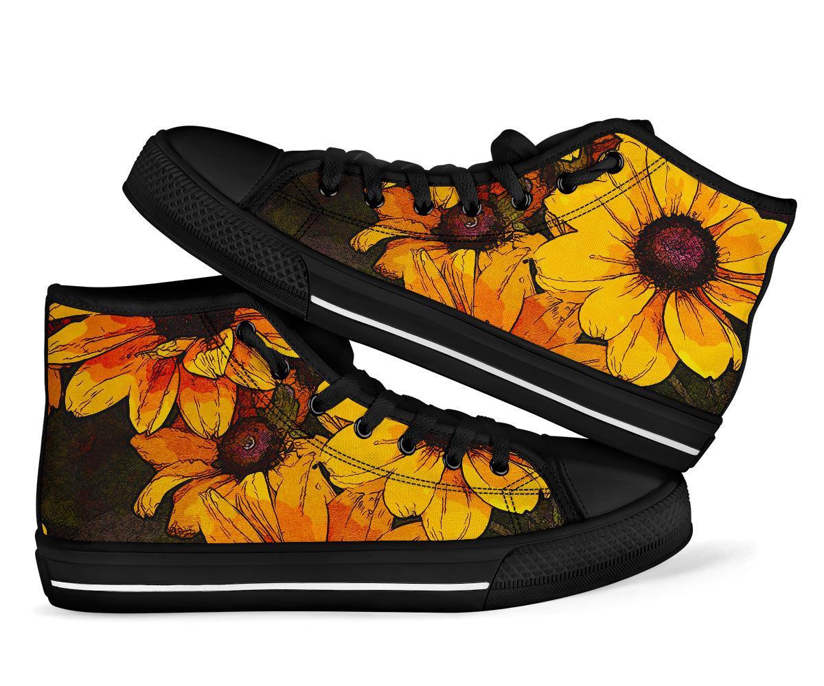 Sunflower Print Pattern Men Women's High Top Shoes-grizzshop