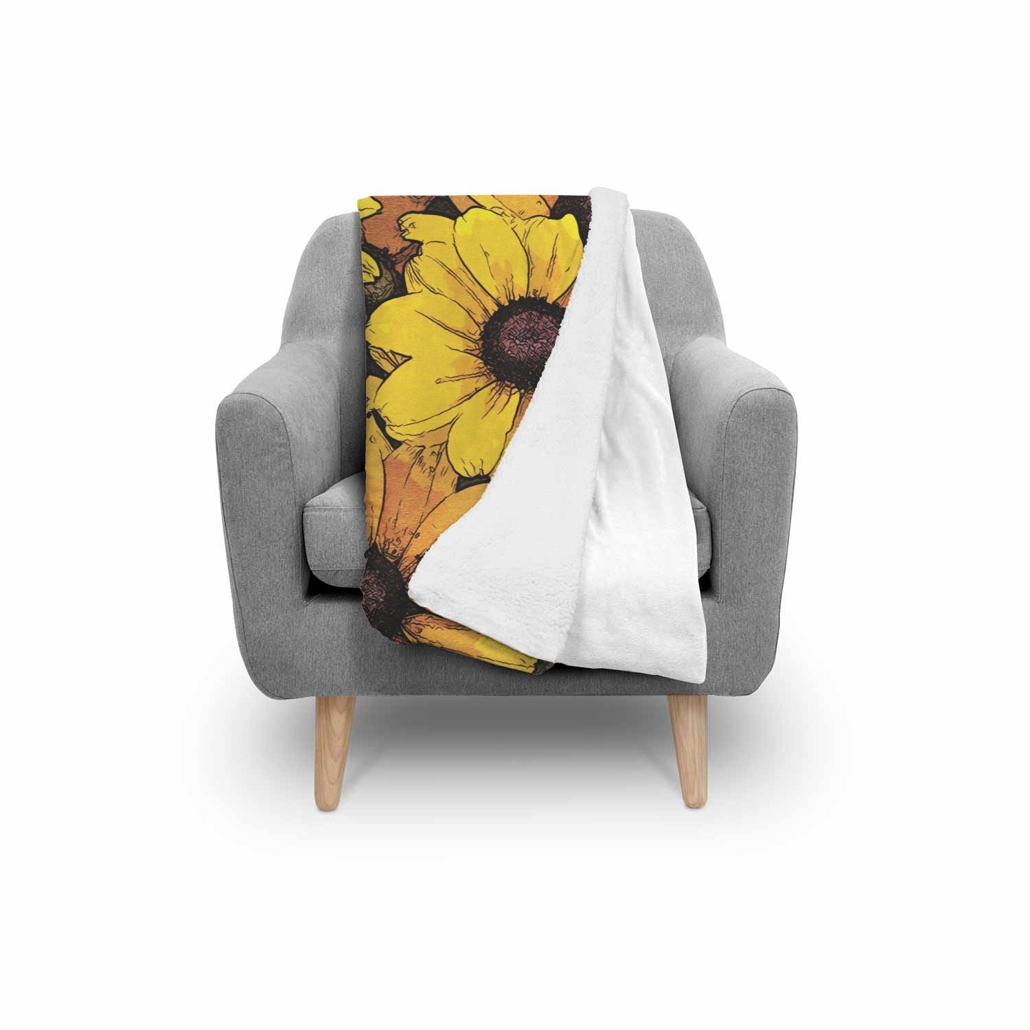 Sunflower Print Pattern Throw Blanket-grizzshop